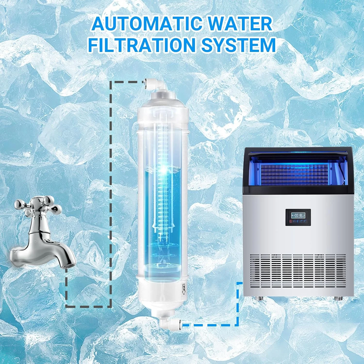 Heavy-Duty Commercial Ice Maker, 265 lbs/24H Production with 55 lbs Storage Capacity - Stainless Steel Under-Counter Ice Machine with Self-Cleaning Function and LCD Panel