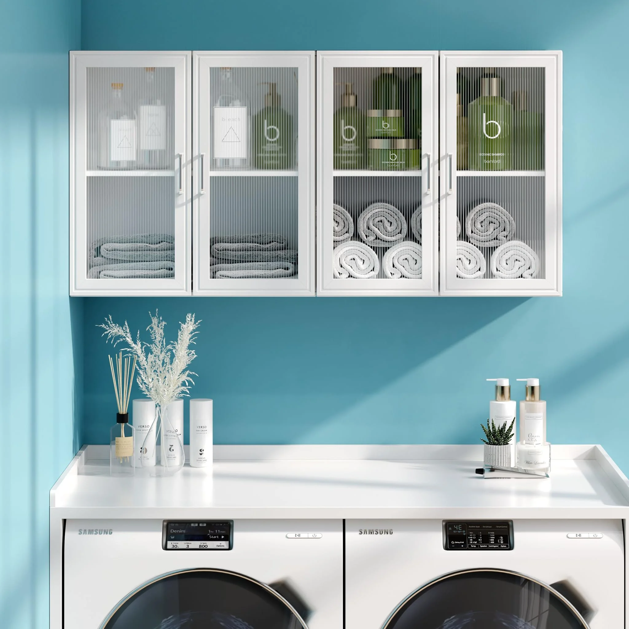 POLIHOME Display Wall Cabinet with Tempered Glass Doors-Storage Cabinet with Adjustable Shelves