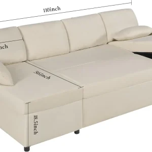 VanAcc Sofa Bed, Sleeper Sofa with Storage Chaise 2 in 1 Pull Out Couch Living Room