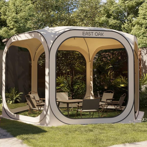 EAST OAK Screen House Tent Pop-Up, Portable Screen Room Canopy Instant Screen Tent 10 x 10 FT with Carry Bag for Patio, Backyard, Deck & Outdoor Activities, Beige