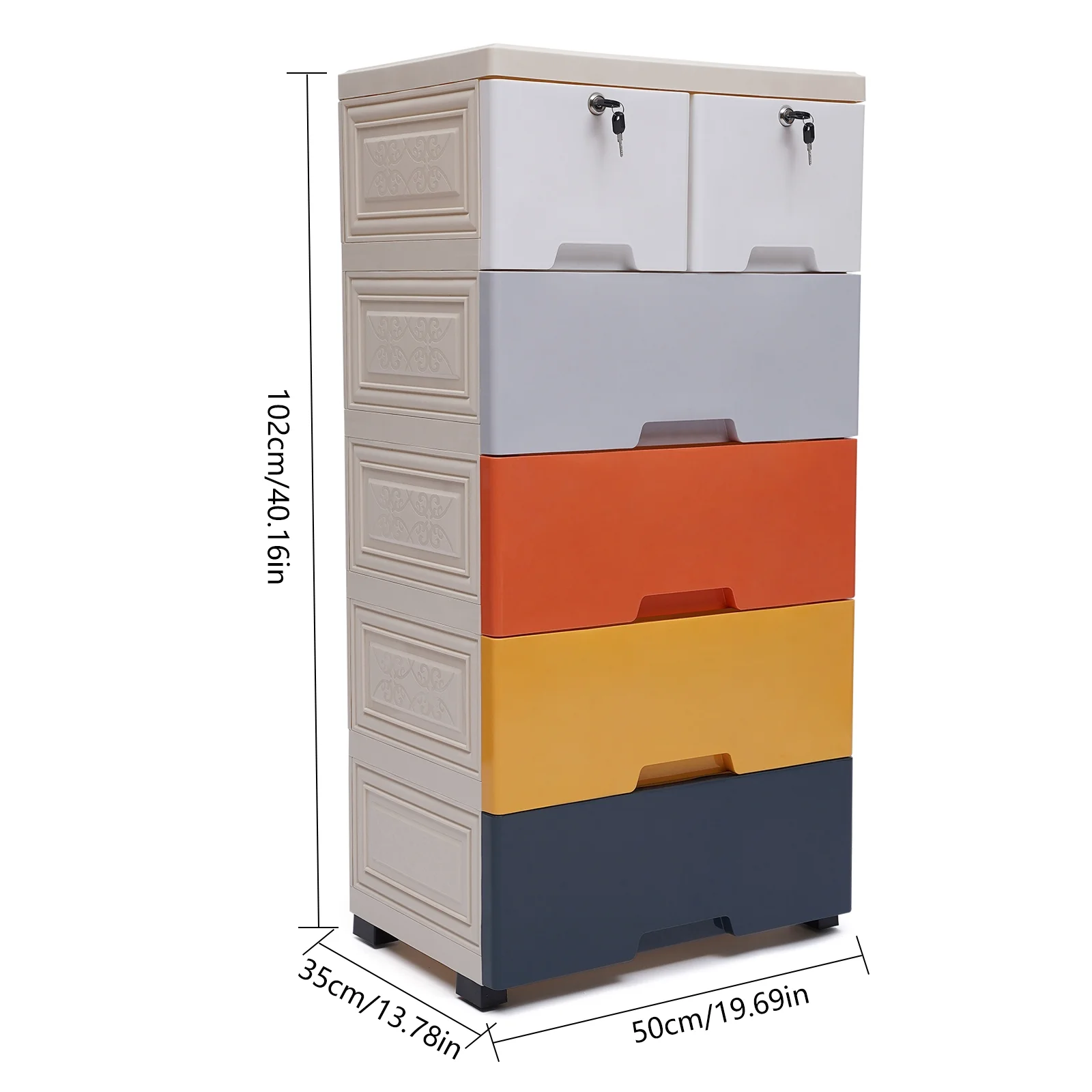 Peakora Multi-color Storage Cabinet with 6 Drawers, Closet Drawers with Two Drawers with Locks, Tall Dresser Organizer for Clothes, Playroom, Bedroom Furniture