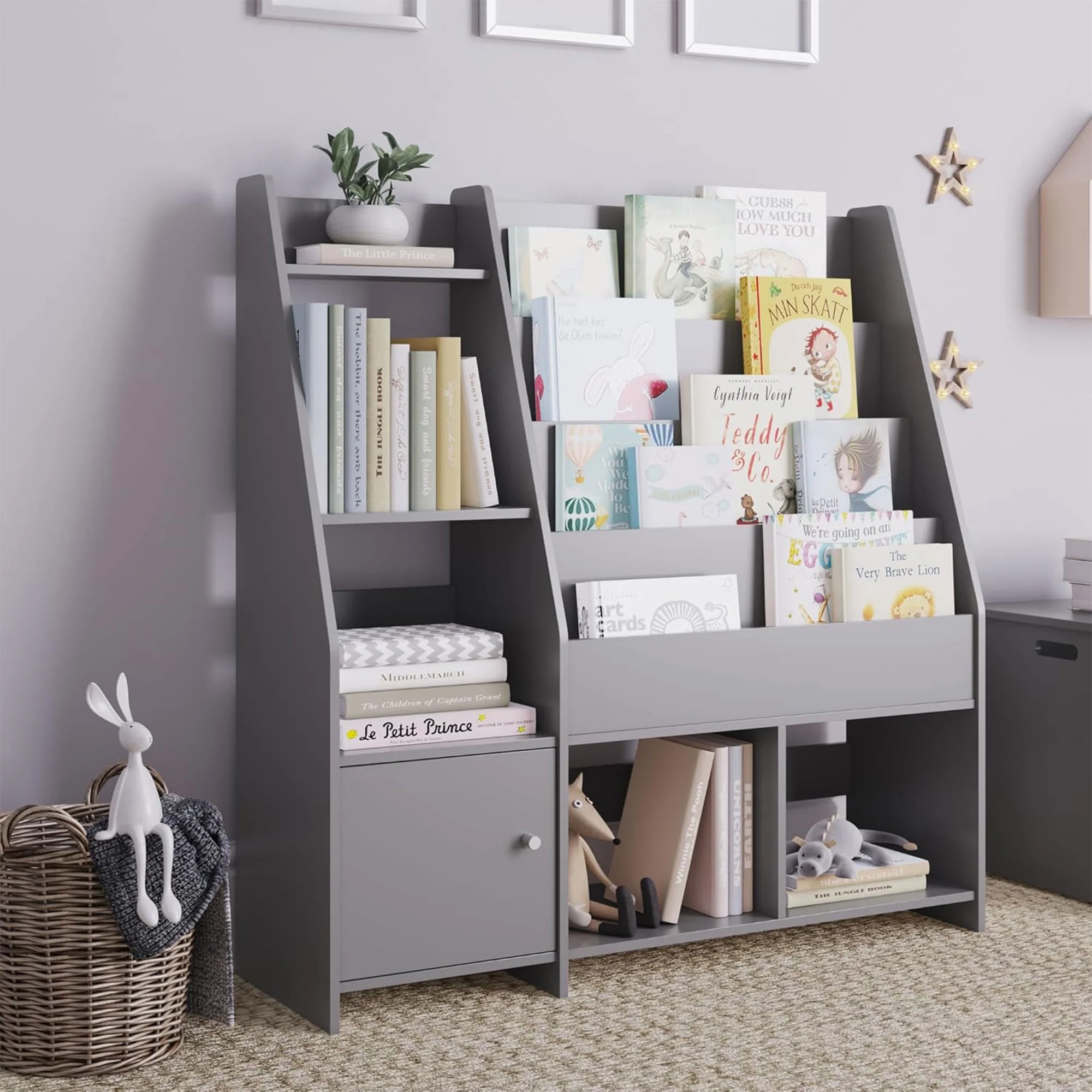 Sturdis Kids Toy Storage Organizer With Bookshelf and White Bins