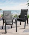 Ataucjin Stackable Dining Chairs Set of 4, High-Back Patio Dining Chairs Set, Outdoor Chairs with Textilene Fabric & Metal Frame for Lawn Backyard Deck Garden