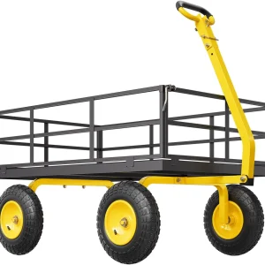 1200-pound steel garden cart, heavy-duty capable of pulling garden truck, two-in-one outdoor metal multi-functional cargo vehicle for garden, equipped with 13-inch all-terrain tires, detachable mesh side panels and 180° rotating handle