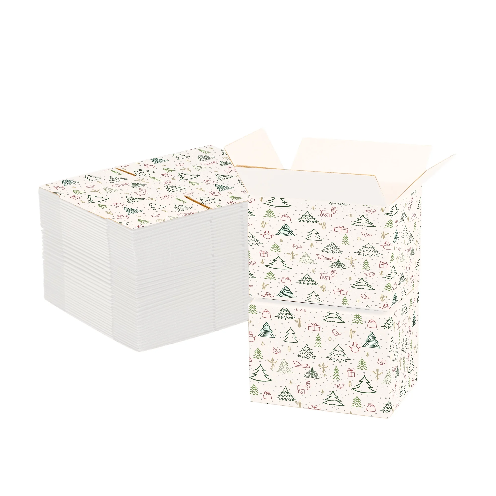 Ucanpack Christmas Boxes 8x8x4 inch - 100 Pack Winter Forest Printed Christmas Box Bulk - Holiday Shipping Box Made in USA Christmas Packaging Small Business