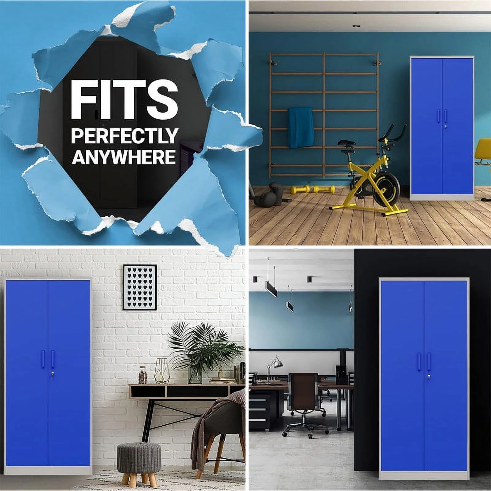 Fesbos Metal Garage Storage Cabinet with 2 Doors and 4 Adjustable Shelves - 71" Steel Lockable File Cabinet,Locking Tool Cabinet for Office,Home,Garage,Gym (Blue)