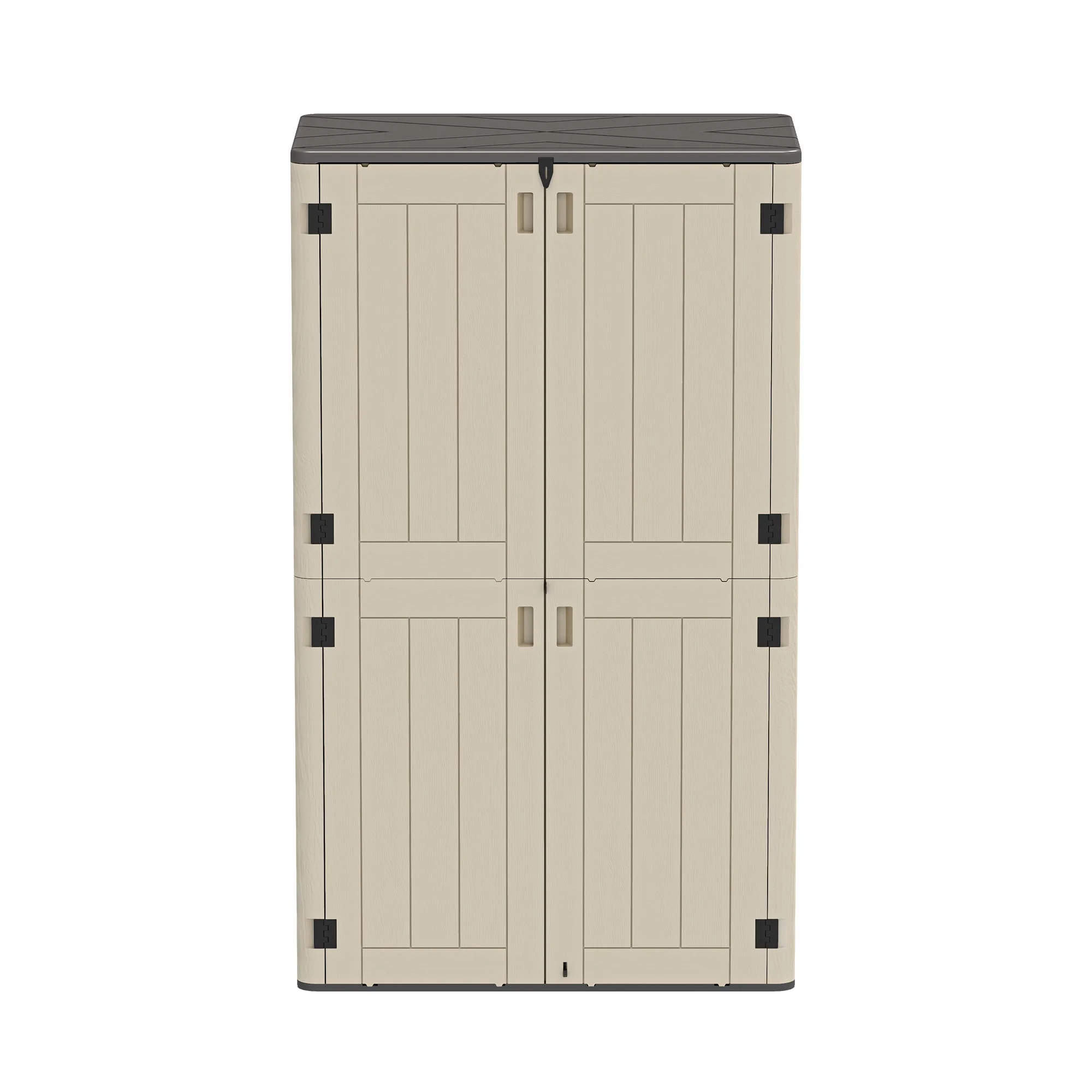 Wooflex 6.7 ft Tall Garage Cabinet with Lockable Double Doors, Resin Storage for Cleaning Supplies, Vacuums, Portable Household Organizer, Woodgrain Brown