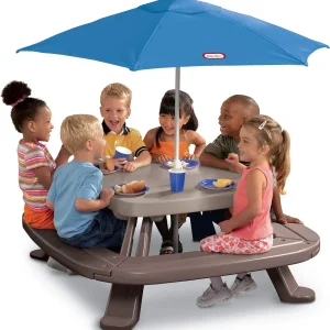 Picnic table with market umbrella, brown