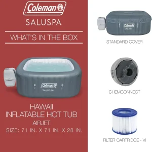 4 to 6 Person Inflatable Hot Tub Square Portable Outdoor Spa with 114 Soothing AirJets and Insulated Cover, Gray-Coleman