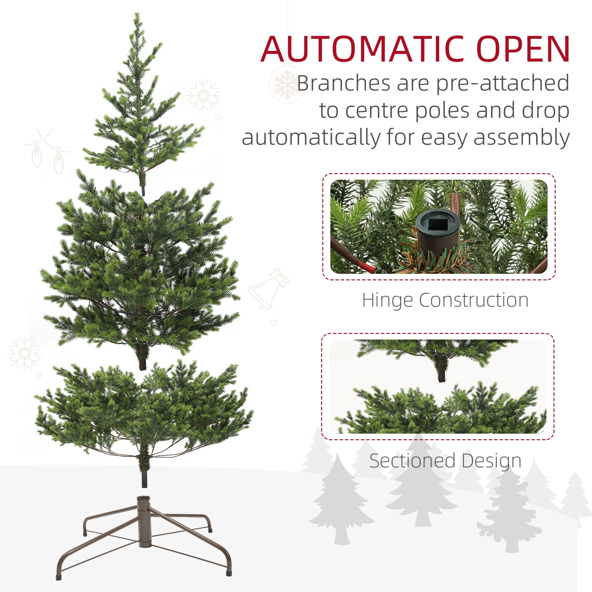HOMCOM 6ft Artificial Sparse Christmas Tree with Steel Stand and 1933 Tips for Home Office Holiday