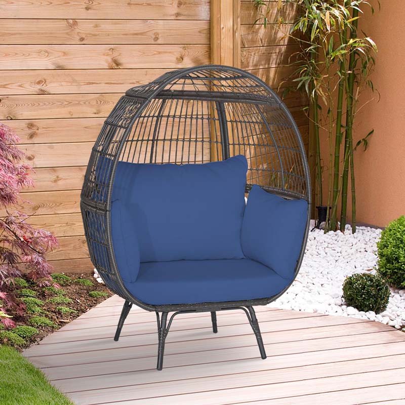 Oversized Wicker Egg Chair with 4 Cushions, Steel Frame Basket Chair Indoor Outdoor Patio Lounge Chair