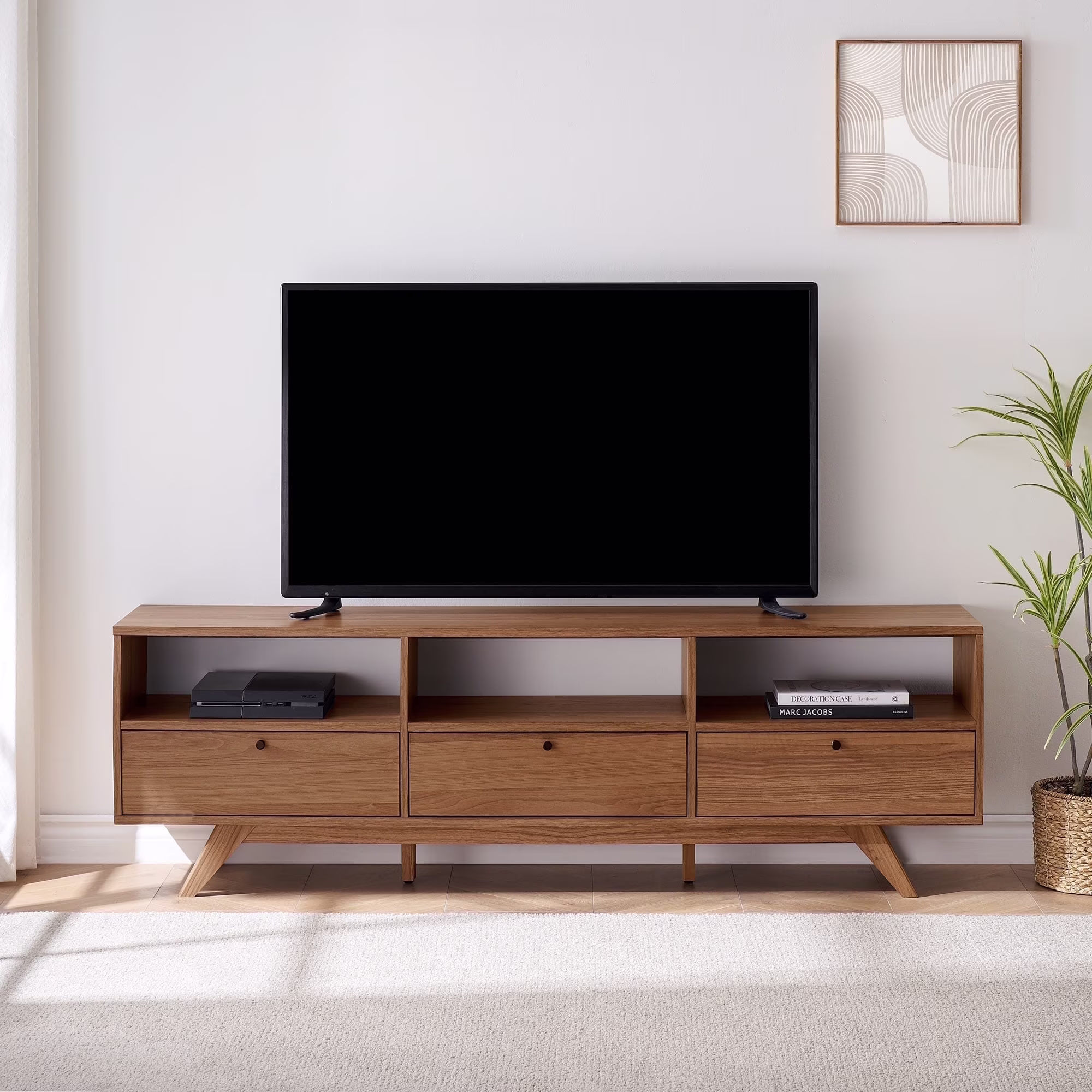 Walker Edison Mid-Century Modern Storage TV Stand for TVs up to 80-, Mocha