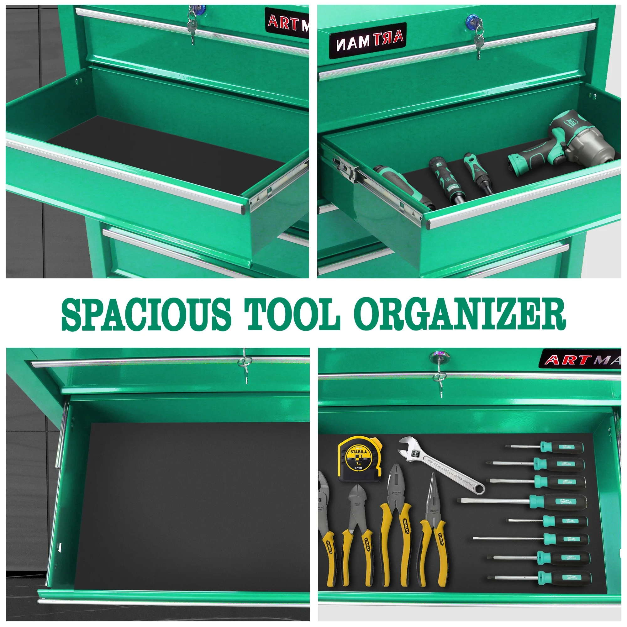 Tool Chest on Wheels, 5-Drawer Rolling Tool Box with Workbench Top, Multifunctional Tool Storage Organizer for Garage, Warehouse, Workshop