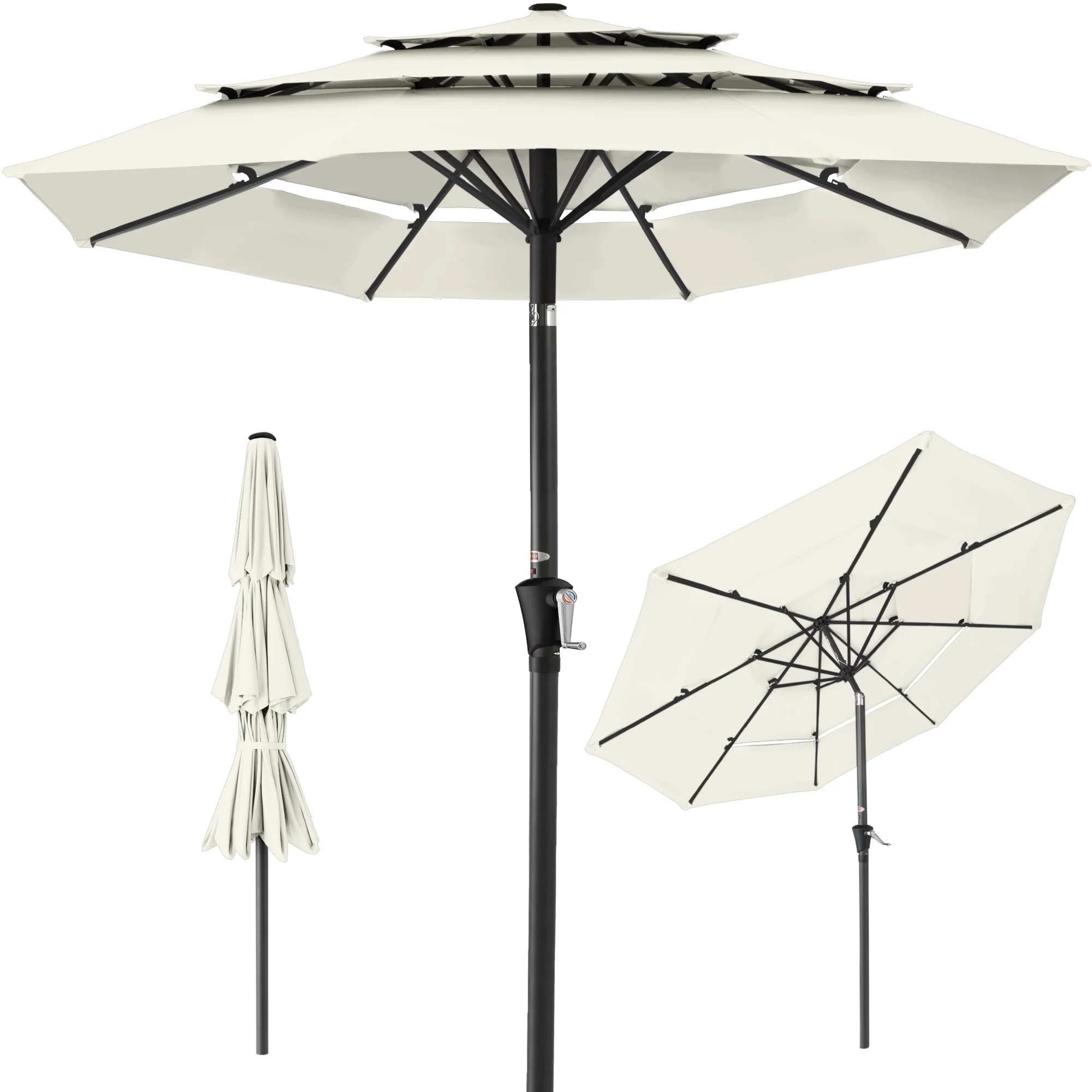 Best Choice Products 10ft 3-Tier Patio Umbrella, Market Sun Shade w/ Tilt Adjustment, Easy Crank - Red
