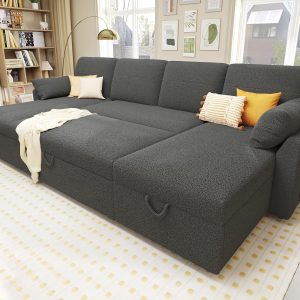 VanAcc Sofa Bed, Sleeper Sofa with Storage Chaise 2 in 1 Pull Out Couch Living Room