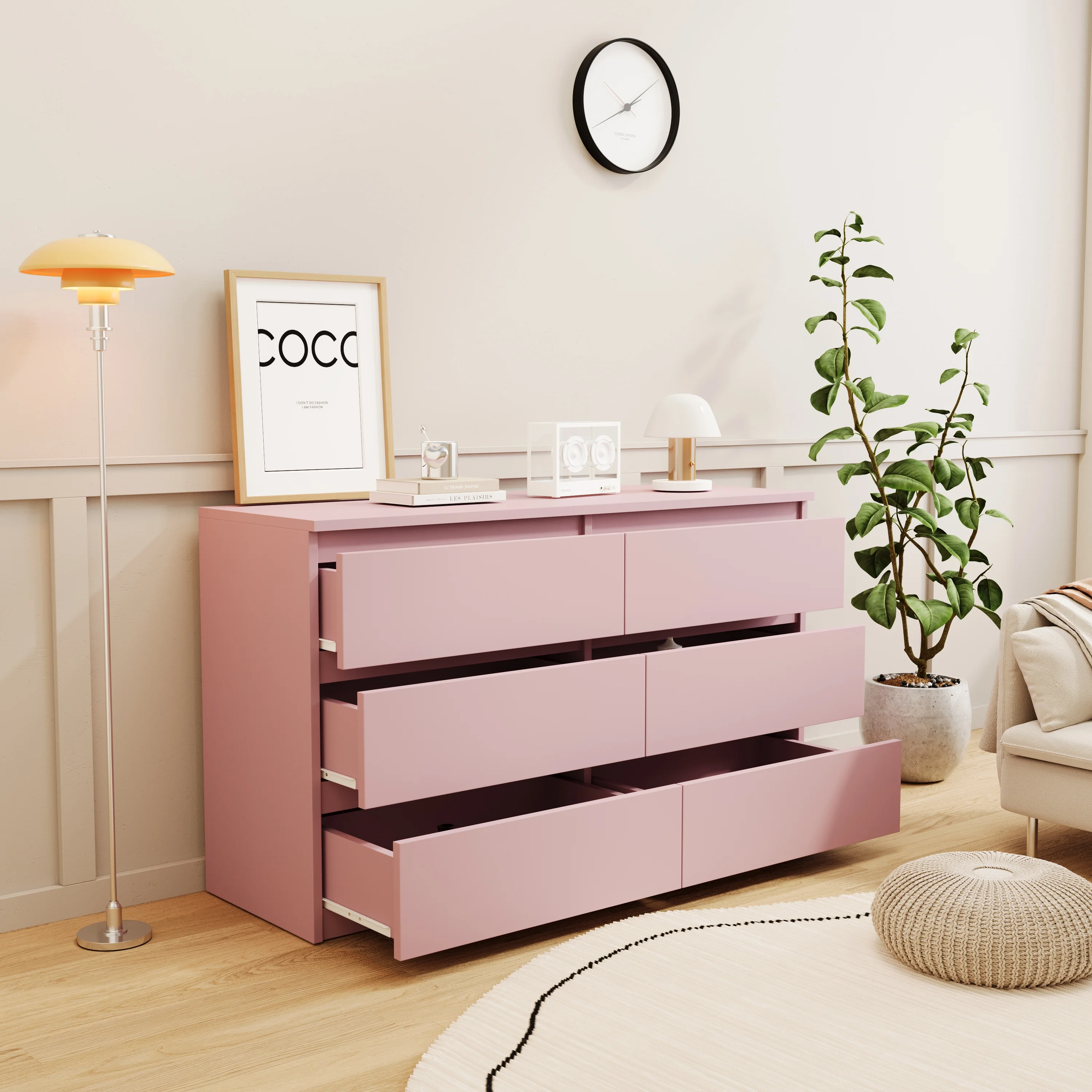 Aukfa Modern 6-Drawer Dresser Chest of Drawers Storage Cabinet for Bedroom Living Room, Green