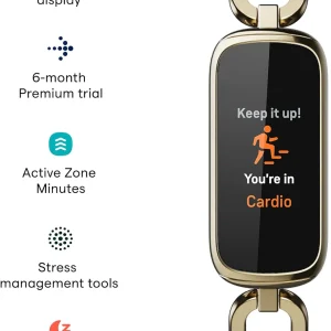 Fitness and Wellness-Tracker with Stress Management, Sleep-Tracking and 24/7 Heart Rate, One Size S L Bands Included, Lunar White/Soft Gold Stainless Steel, 1 Count