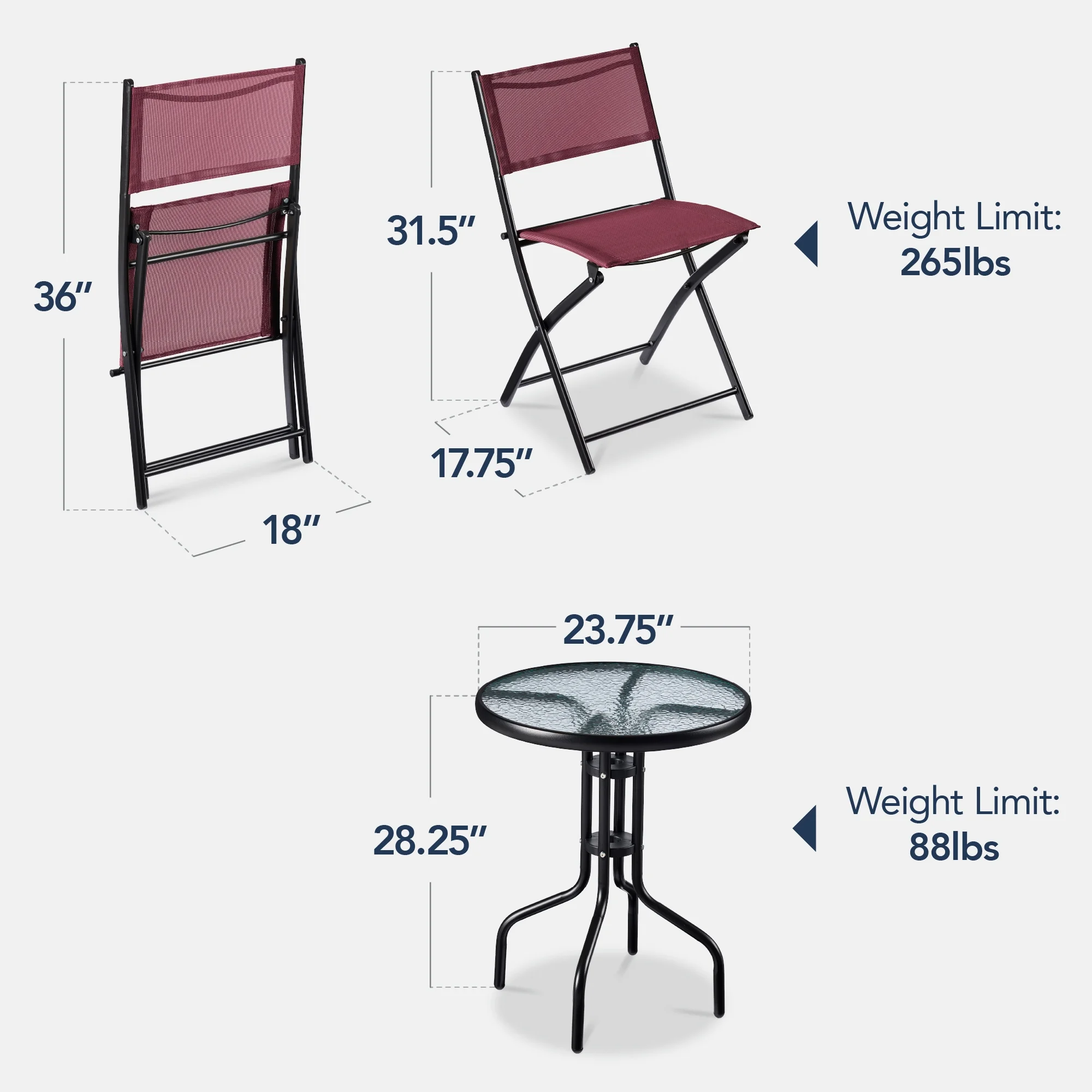 Best Choice Products 3-Piece Patio Bistro Dining Furniture Set w/ Glass Tabletop, Folding Chairs - Gray