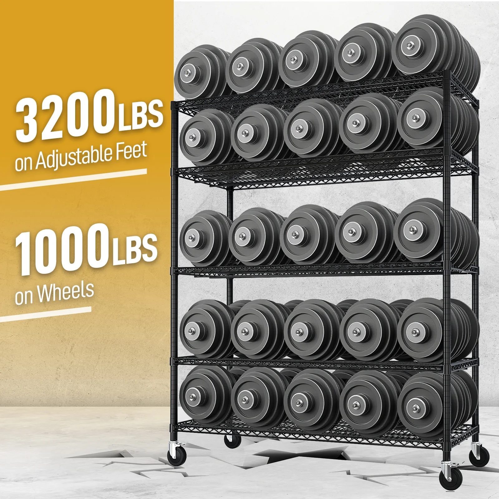 Ktaxon 4 Tier Wire Shelving with Wheels, 46"W x 17.7"D x 65"H Multifunctional Storage Rack Metal Garage Shelves Organizer, Capacity for 800lbs, Black