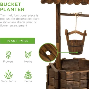 Best Choice Products Rustic Wooden Wishing Well Planter Outdoor Home Décor for Patio, Garden, Yard w/Hanging Bucket