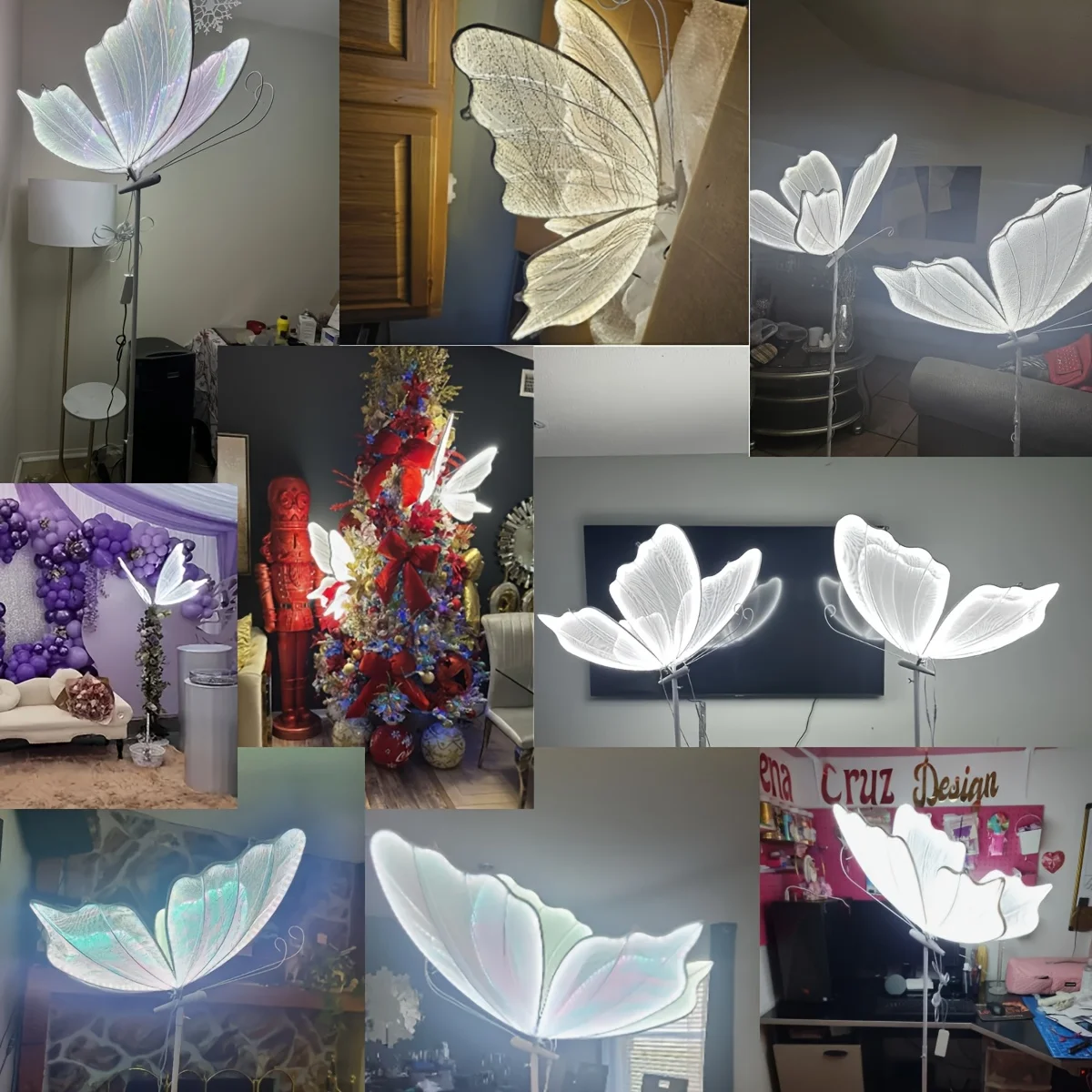 2-Pack Romantic Butterfly Floor Lamp with LED Lights, White & Gold Options, for Wedding, Party, Home Decor, Hanging Chandelier (Multiple Sizes, US Plug)