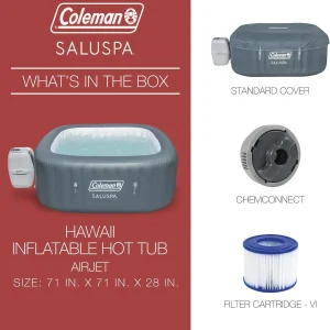 Coleman SaluSpa Atlantis AirJet 4 to 6 Person Inflatable Hot Tub Square Portable Outdoor Spa with 140 Soothing Jets with Cover, Blue