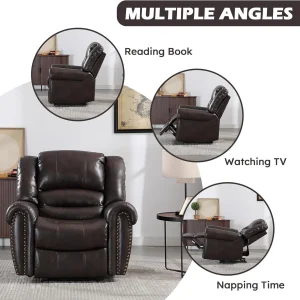 CANMOV Leather Recliner Chair, Classic and Traditional Manual Recliner Chair with Comfortable Arms and Back Single Sofa for Living Room, Nut Brown