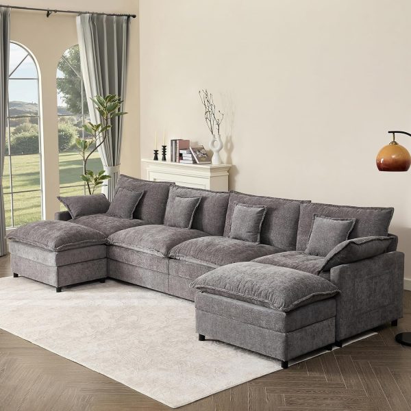 108 Inch U Shape Sofa Sectional Sofa Comfortable Cloud Sofa with Removable Footstool