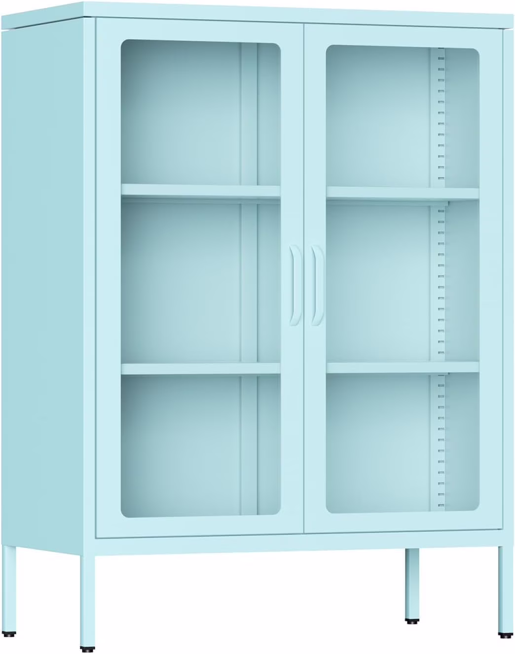 SUNCROWN Metal Storage Cabinet, Curio Display Cabinet with 2 Glass Display Door and 4 Shelves, Side Storage Organize, Modern Bookshelf Cabinet for livingroom, Bedroom, Kitchen, Black