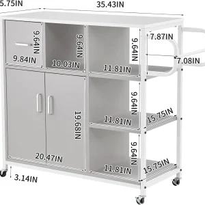 Kitchen Storage Cabinet,Storage Racks, Kitchen Island on 4 Wheels,Mobile Kitchen Table Suitable for displaying Small appliances, for Dining Room Kitchen,Gray