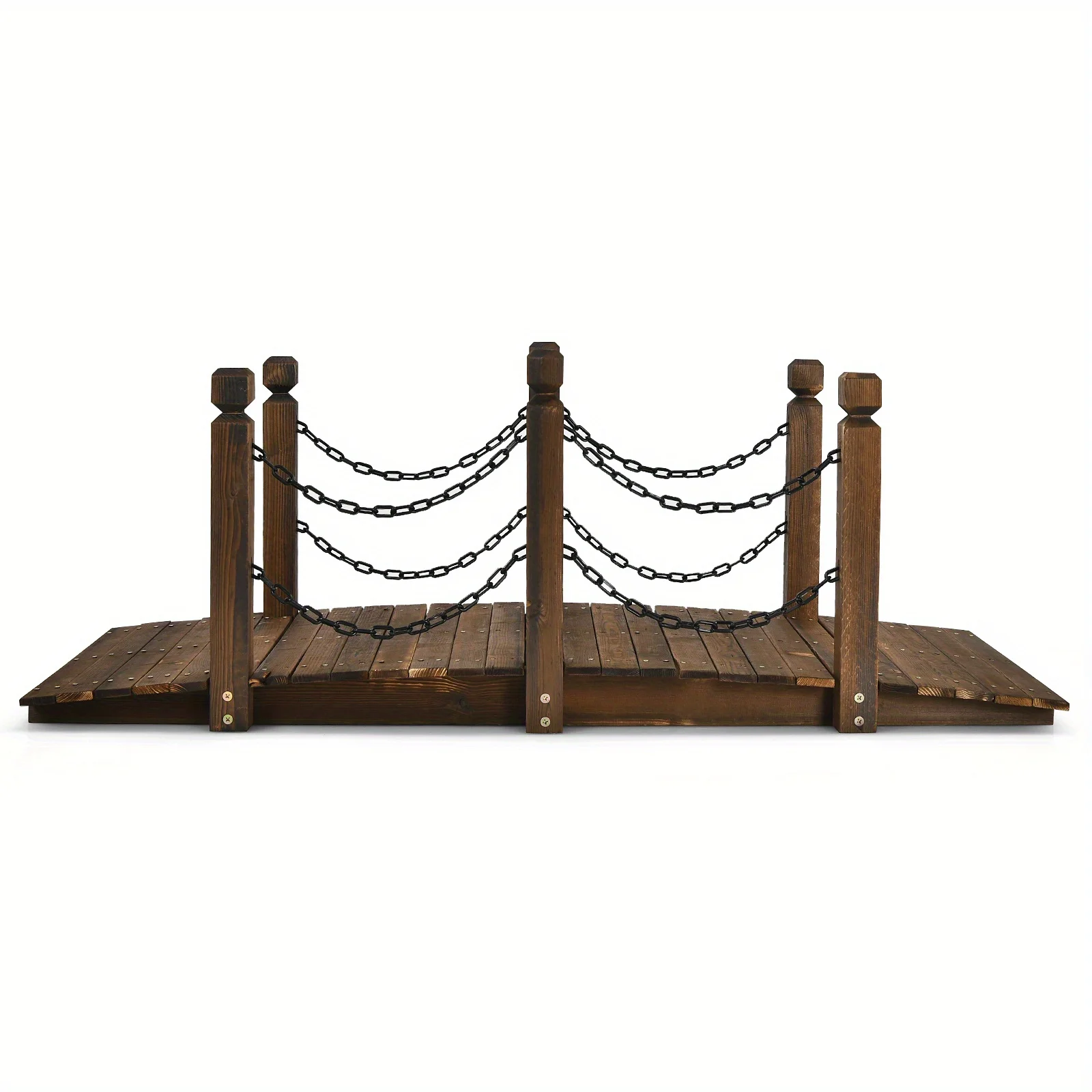 5ft Rustic Wooden Garden Bridge with Railings -C Sturdy Fir Footbridge, Weather-Resistant Outdoor Walkway for Weddings, Home Decor, and Gardens, Supports Up to 500 lbs, Natural Brown Finish