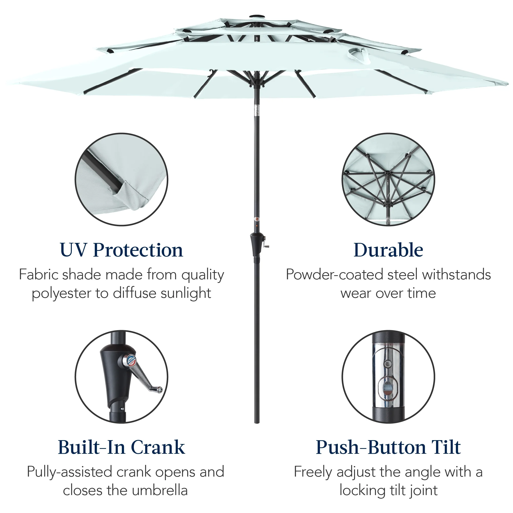 Best Choice Products 10ft 3-Tier Patio Umbrella, Market Sun Shade w/ Tilt Adjustment, Easy Crank - Red