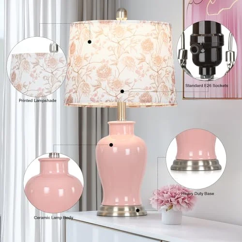 Modern Ceramic Table Lamps Set of 2, 23" White Ceramic Lamps for Living Room, Rustic Farmhouse Bedside Lamp with Ginger Jar Design, Elegant Bedroom Lamp for Nightstand Desk Side End Table Home Decor