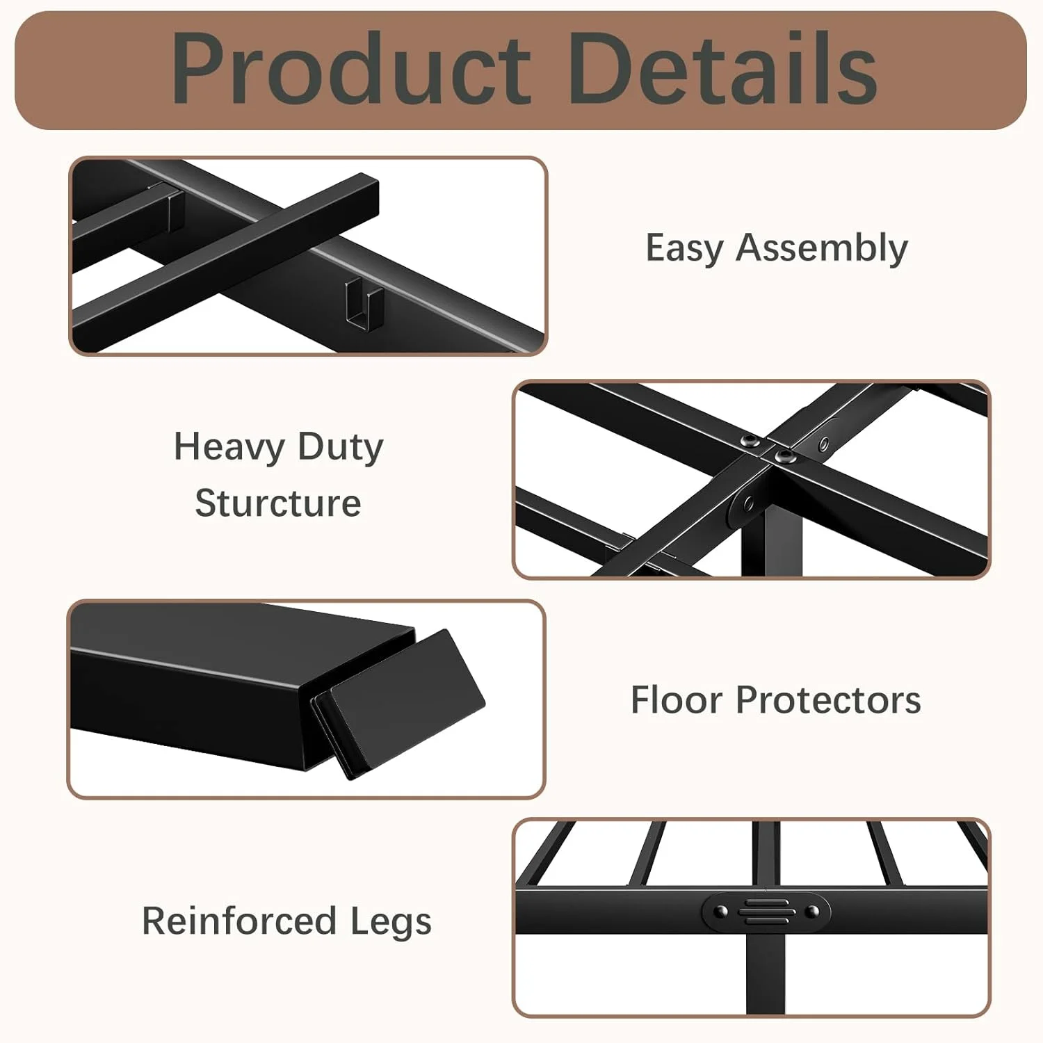 20 Inch King Bed Frame No Box Spring Needed, Heavy Duty Tall Metal Platform with Large Storage Space, Easy Assembly Strong Bearing Capacity, Noise Free