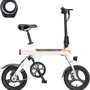 Jasion EB3 Electric Bike Adults 21mph, 500W Peak Motor, 270Wh Battery, Rear Suspension, 3 Levels Assist, 14′′ Folding Ebike for Adults and Teens, Complies to UL2849