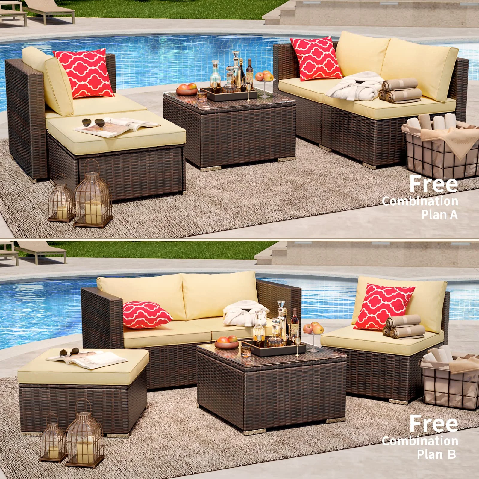 Patio Furniture Set Clearance, Lofka 5 Piece Outdoor Sectional Furniture Chair Set with Cushions and Tea Table, Gray