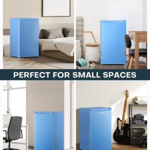 Upstreman 3.2 Cu.Ft Mini Fridge with Freezer, Single Door Mini Fridge, Dorm Fridge, Adjustable Thermostat, Mini Refrigerator for Bedroom, Office, Dorm, Black-BR321