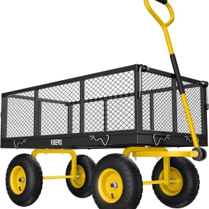 Steel Garden Cart 2-in-1 1400 lbs Heavy Duty Utility Wagon with Removable Mesh Sides to Convert into Flatbed 240?? U-Turn 13" Pneumatic Tires Garden Wagon for Farm Yard Lawn Garden Camping