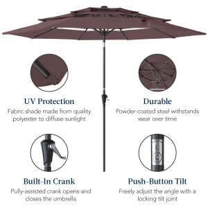 Best Choice Products 10ft 3-Tier Patio Umbrella, Market Sun Shade w/ Tilt Adjustment, Easy Crank - Red