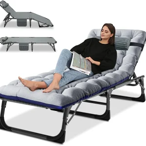 Slsy Folding Lounge Chair, 5-Position Adjustable Outdoor Reclining Chair, Folding Sleeping Bed Cot, Folding Chaise Lounge Chair for Pool Beach Patio Sunbathing