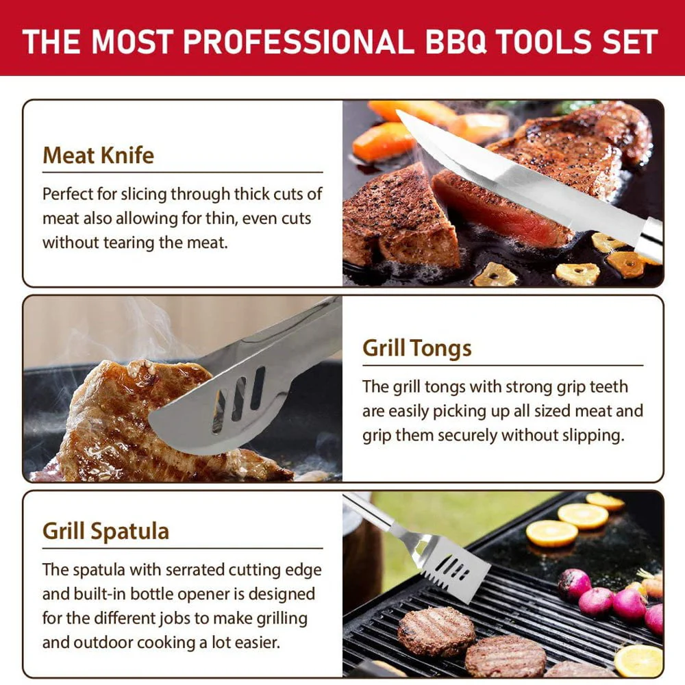 41Pcs Stainless Steel Grill Tools, BBQ Grill Utensils Set for Camping/Backyard, Grilling Accessories with Barbecue Mats, Aluminum Case, Thermometer for Men Women