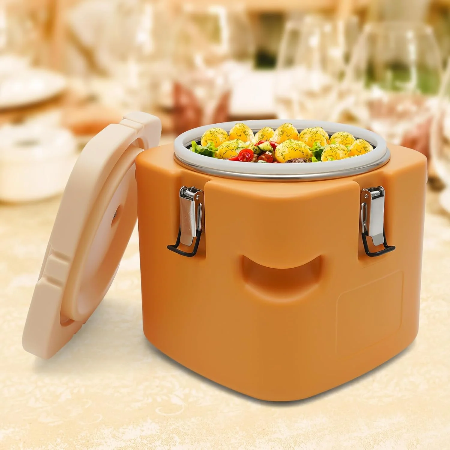 Insulated Soup Carrier Coolers, 2.5 Gallon Food Warmer/Coolers Box for Food Storage, Large Stainless Steel Leakproof Lid Insulated Soup Container (Red)