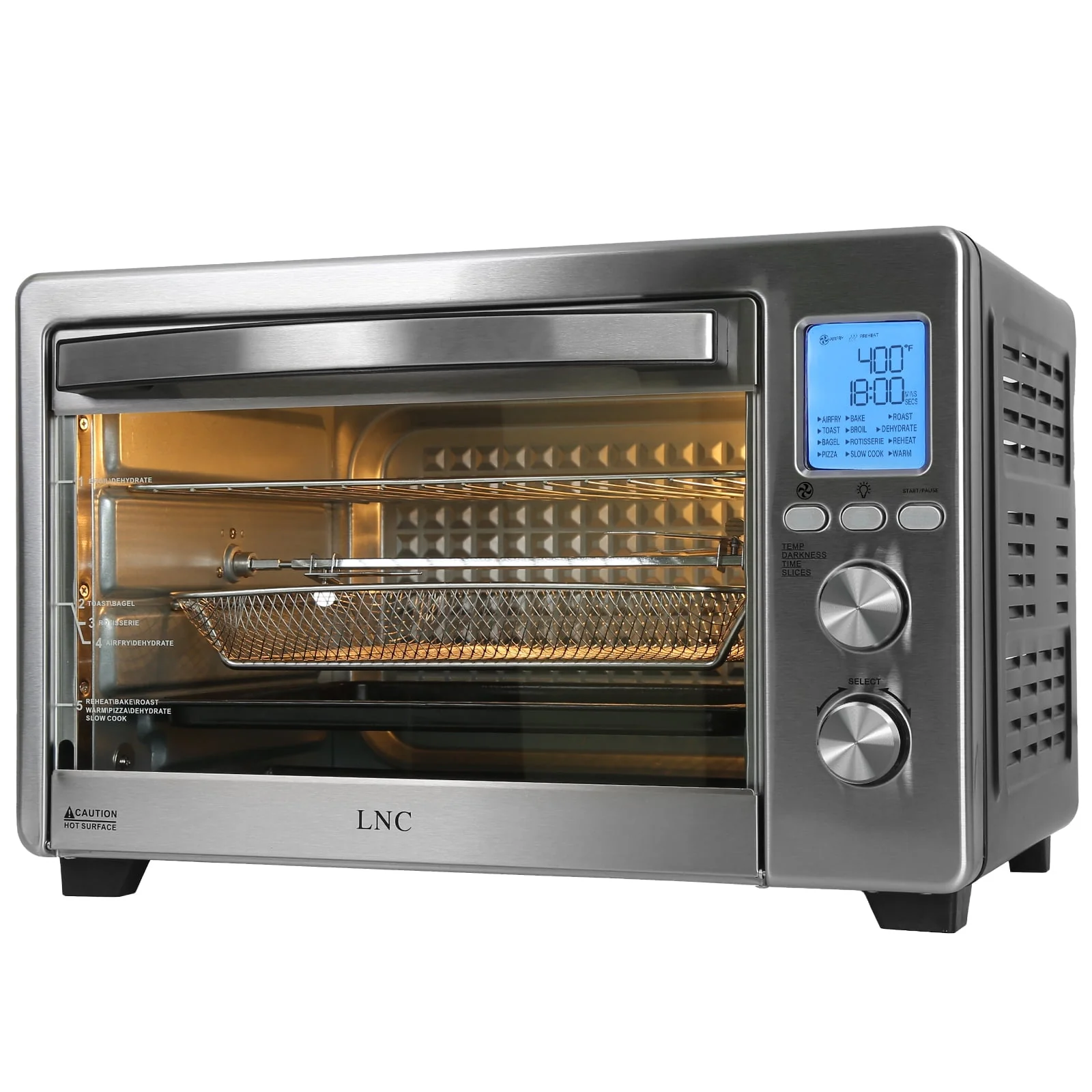 LNC Air Fryer Toaster Oven 12-in-1 Countertop Oven with Speedy Convection, Large 34 QT Capacity, 1750W, Stainless Steel - Black