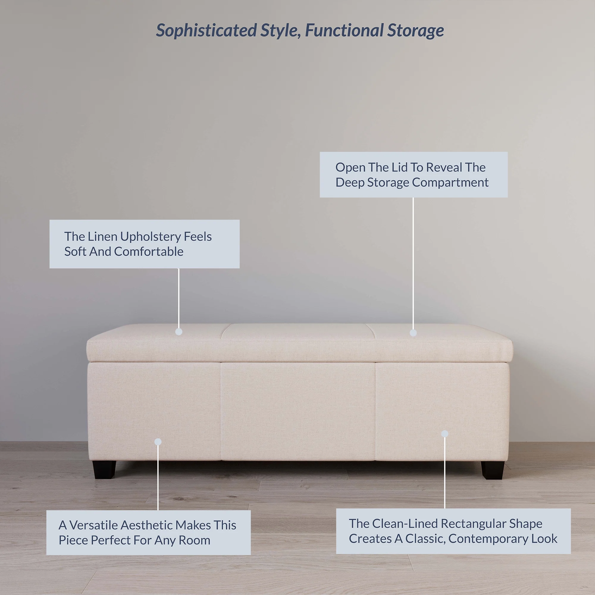 BELLEZE Storage Ottoman Bench Footstool - Amherst (Beige)