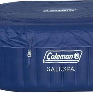 Coleman SaluSpa Atlantis AirJet 4 to 6 Person Inflatable Hot Tub Square Portable Outdoor Spa with 140 Soothing Jets with Cover, Blue