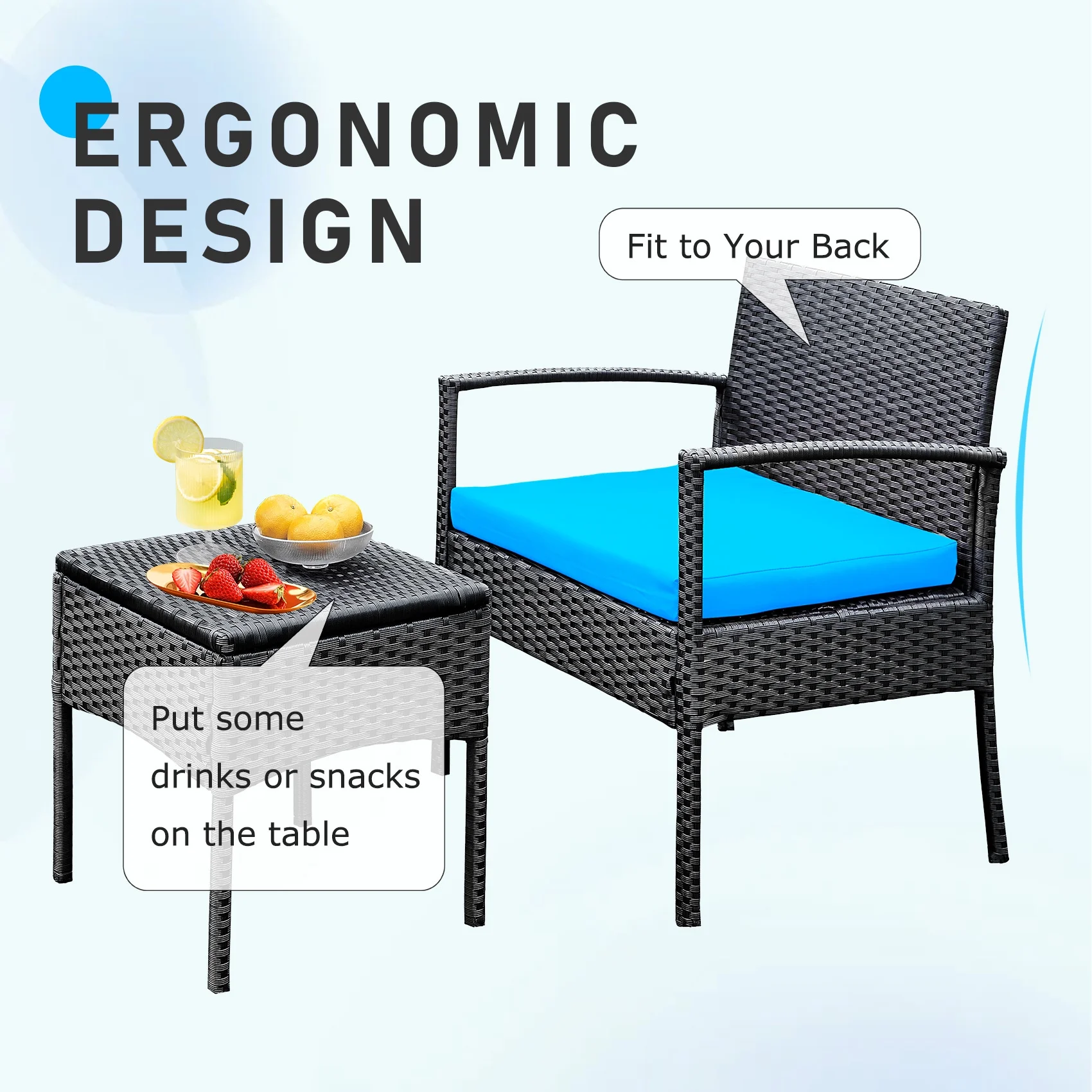 Tappio Outdoor Furniture 3 Piece Patio Bistro Furniture Set, Rattan Conversation Chairs Set with Side Table and Cushions, Patio Furniture Sets for Balcony Garden Porch, Red