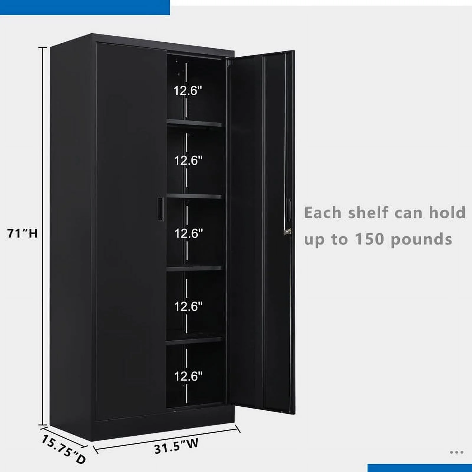 CJF Metal Storage Cabinet, 72" H Garage Storage Cabinet with Adjustable Shelves and Lockable Door, Classic Office Storage Cabinet for Home, School, Office, Garage (Black)