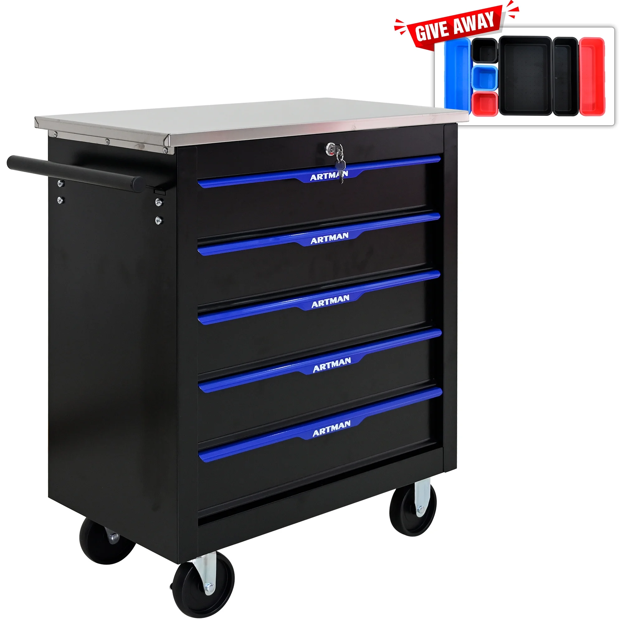 Aukfa Composable 25.9 in Tool Chest with 7 Drawers&7 Plastic Storage Box for Workshop Garage, Black