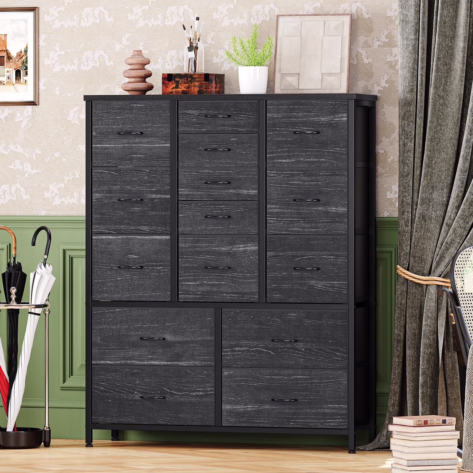 Garvee 15 Drawers Dresser for Bedroom Tall Chest of Drawers, Metal Frame & Wood Top Storage Organizer Cabinet with Fabric Drawers for Living Room, Entryway, Hallway, Closet, White