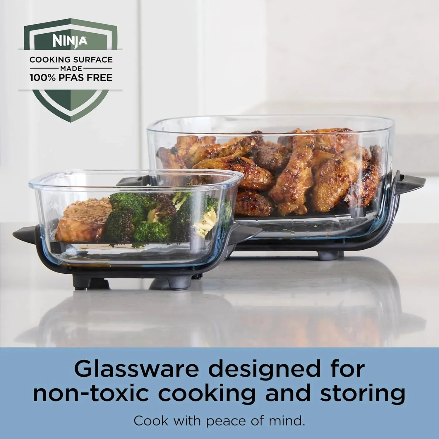 Ninja Crispi 4-in-1 Portable Glass Air Fryer Cooking System, 1500W, 4QT & 6-Cup TempWare Glass Containers with Storage Lids, Microwave, Freezer & Dishwasher Safe